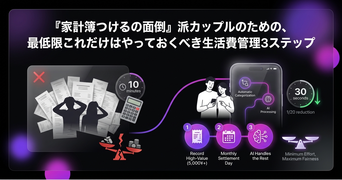 『家計簿つけるの面倒』派カップルのための、最低限これだけはやっておくべき生活費管理3ステップのアイキャッチ画像 - 家計管理・レシートに関する記事