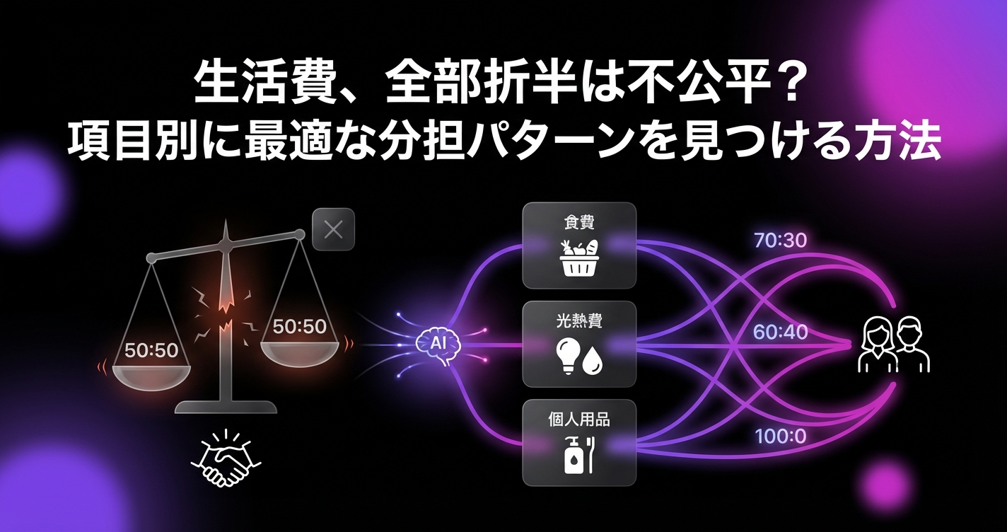 同棲の生活費、全部折半は不公平?食費・光熱費・日用品...項目別に最適な分担パターンを見つける方法のアイキャッチ画像 - 同棲・カップルに関する記事