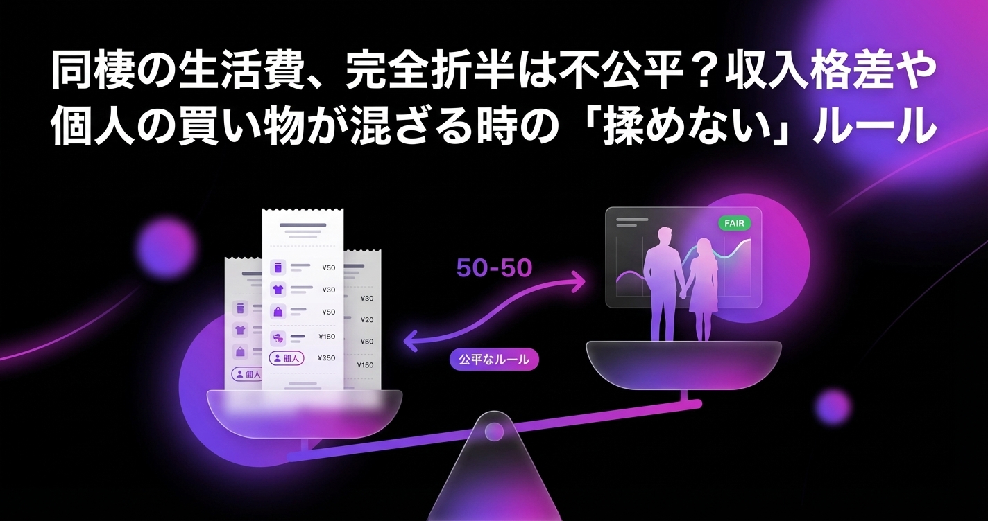 同棲の生活費、完全折半は不公平?収入格差や個人の買い物が混ざる時の「揉めない」ルール作りのアイキャッチ画像 - 同棲・カップルに関する記事