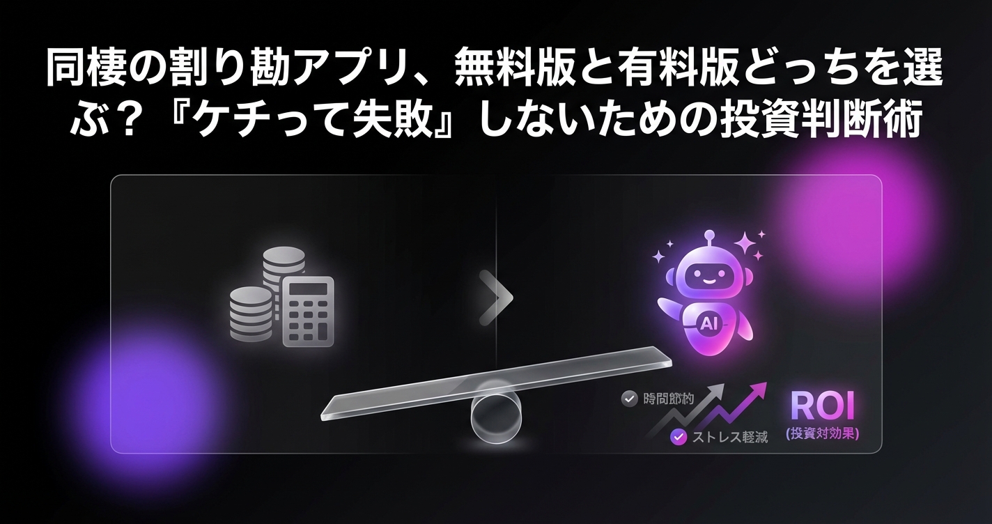 同棲の割り勘アプリ、無料版と有料版どっちを選ぶ?『ケチって失敗』しないための投資判断術のアイキャッチ画像 - 家計管理・レシートに関する記事