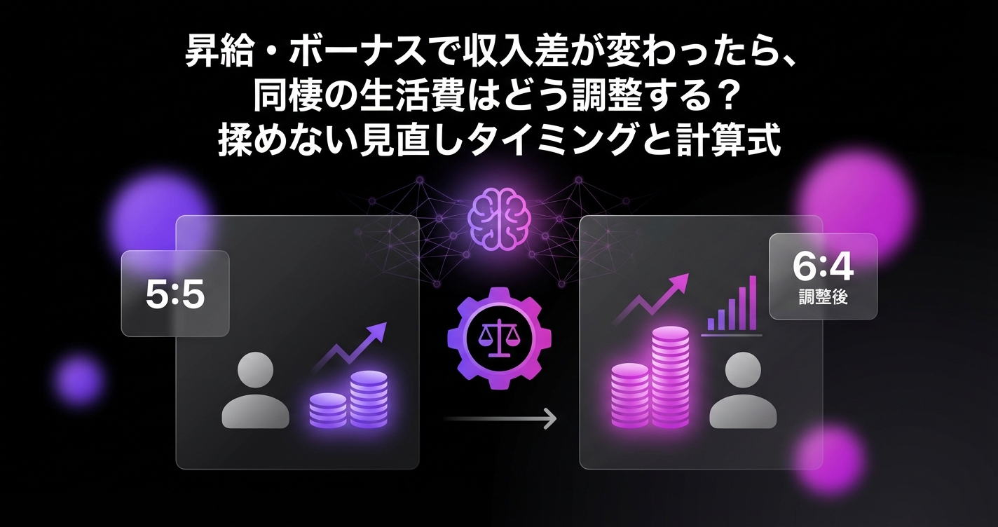 昇給・ボーナスで収入差が変わったら、同棲の生活費はどう調整する?揉めない見直しタイミングと計算式のアイキャッチ画像 - 同棲・カップルに関する記事