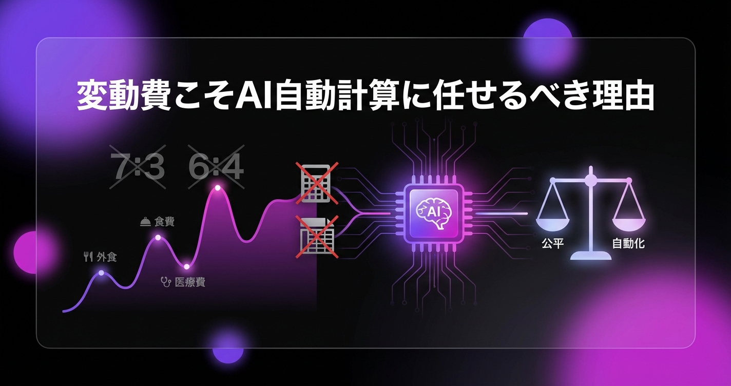 『今月は外食多めだったから7:3ね』が通用しない。変動費こそAI自動計算に任せるべき理由のアイキャッチ画像 - 家計管理・レシートに関する記事